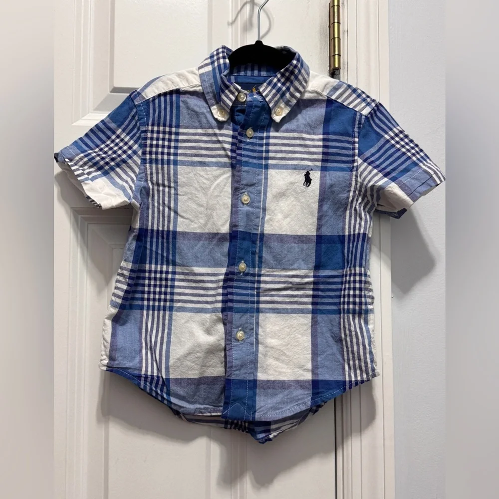 Ralph Lauren Classic Blue and White Plaid Button Down 100% cotton size 2T